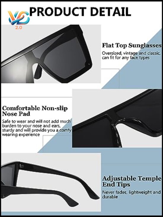 Oversized Flat Top Square Sunglasses Vintage Y2K Classic Shade Unisex Trendy main image 5